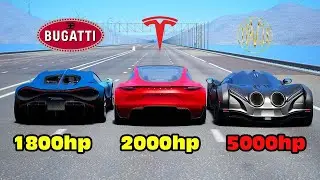 Devel Sixteen vs Tesla Roadster vs Bugatti Tourbillion vs Bugatti Bolide DRAG RACE