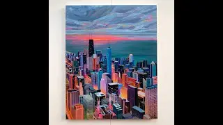 Chicago Cityscape Painting - Neon Colors