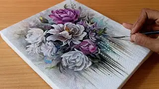 Painting a Beautiful Vibrant Flowers/ Peony Flowers Painting /Acrylic Painting Techniques 