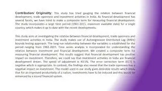Re investigation into the relation between financial development and investments in India