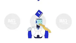 AI robot consuming books and generating data 2D character animation