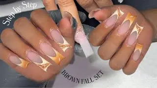 Brown Fall Nails 🍁 Step by Step Tutorial | Easy Acrylic Nail Design