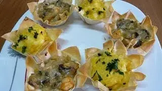 CESTITOS DE CHAMPIÑONES Y LANGOSTINOS Y CESTITOS DE AJOARRIERO