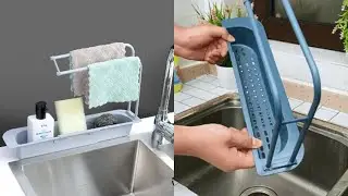 Telescopic Sink Sponge Holder Expandable Water Storage Basket Towel Bar Extensible Sink Storage Rack