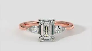 Emerald Cut Diamond Ring With Pear Shape Side Diamonds In 18k Rose and White Gold &ndash; ADN