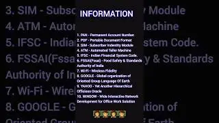 little information about short forms of important Words
