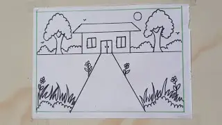 How To Draw beautiful house scenery Drawing Easy Step By Step || Ghar ka sundar Chitra banaye sketch