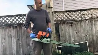 STIHL MS361 CHAINSAW.  START AND IDLE 