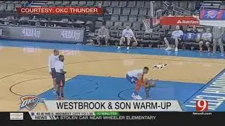 Russell Westbrook Son Noah Warm Up Before Game