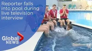 News blooper: Reporter falls into pool during live TV interview