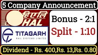 High Dividend + Stock Split + Bonus Share Announced🔴Titagarh Rail Systems🔴Hindustan Aeronautics