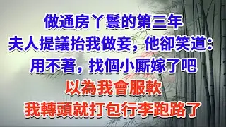 做通房丫鬟的第三年，夫人提議抬我做妾，他卻笑道：用不著，找個小厮嫁了吧。 以為我會服軟，我轉頭就打包行李跑路了#一口气看完 #完结爽文#宫墙往事#古言#大女主#甜宠#宫斗