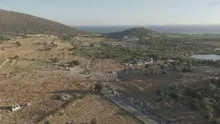 D-Log M. Gelemis, Turkey. Aerial view of triple vaulted Triumphal Arch of Mettius Modestus in Pat...