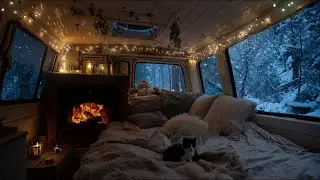 Fall Asleep Fast in a Cozy Camper Van ❄️ Snowstorm Night, Fireplace Sounds & Deep Sleep