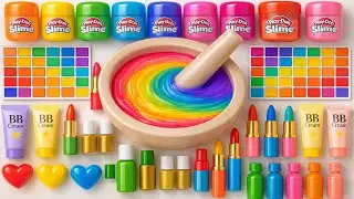 Satisfying Slime ASMR DIY 🌈 How to Make Rainbow Slime mix Makeup Eyeshadow BB cream  Playdoh Glitter
