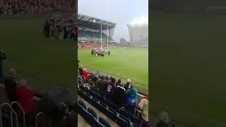 Kevin Sinfield enters the Headingley stadium and make a speech