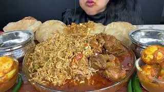 #ASMR Food Eating Huge Puri, mutton nalli curry, chicken fried rice 🍚, boiled egg 🥚🥚 yummy 😋🤤😋😋😋🤤🤤🤤