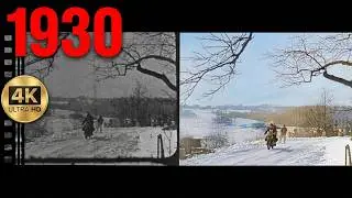 Auto Skijoring in 1930s Czechoslovakia | Rare Colorized Archival Footage