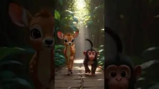 🌅🐒🌿 The Wise Monkey and the Lost Deer 🦌💛 #aivideo #ai #ytshorts