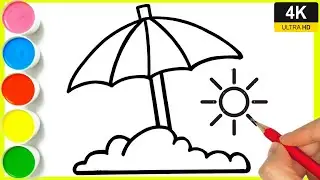 Umbrella drawing easy | how to draw umbrella drawing with cloud || Sun with umbrella drawing by Arya