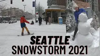 Seattle SNOWSTORM 2021 - Snow in Eastlake! Sledding, Skiing, and Snowmen. Blizzard!!