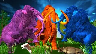 Giant Zombie Mammoth vs Woolly Mammoth Epic Battle for Territory Cartoon Cow Wild Animals Bull Fight