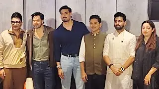 Ahan Shetty, Varun Dhawan and Bhushan Kumar at 