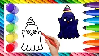 How To Draw cute Ghost Drawing, Painting & Coloring For Kids and Toddlers_ Child Art 🐋🌈🎨