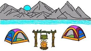 How to draw mountain camping drawing easy step by step | Camping drawing