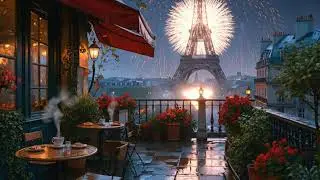 Sweet Jazz Piano with Rain in Parisian Corner ☕ Soothing Evening Atmosphere for Work and Dreams