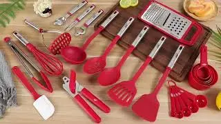 Kitchen Utensil Set 24 Nylon and Stainless Steel Utensil Set, Non Stick and Heat Resista