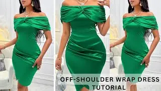 How to cut and sew an Offshoulder Dress with Front Twisted Bow (sewing Tutorial)