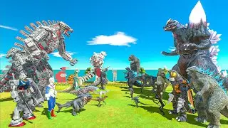Team Mechagodzilla 2021 x Kiryu vs Team Space Godzilla x King Kong - Animal Revolt Battle Simulator
