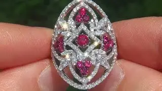 Certified Jewelry Sells VS Natural Red Ruby Diamond 14k White Gold Cocktail Ring - C394