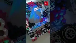 car racing theme decor ideas balloon decoration #birthdaypartydecorations #birthdaypartyideas #party