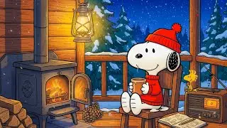 Snoopy Reading on a Snowy Winter Balcony ❄️Cozy Christmas Night Ambience 🕯️Soft Lofi Music for Study