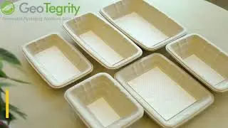 Far East & GeoTegrity Bagasse Pulp Molded Fiber Meat Tray With Absorbent Pad!