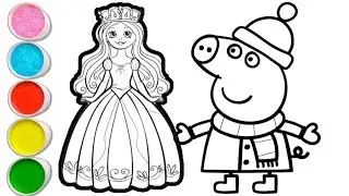 Peppa pig with princess drawing and coloring for kids and toddlers || easy peppa pig drawing for kid