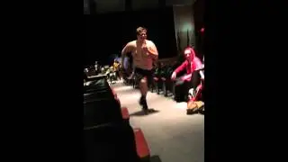 Fat guy running shirtless