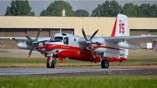 Grumman S2F-1 Tracker Conair Turbo Firecat F-AYFT arrival at RAF Fairford RIAT 2024 AirShow