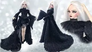 BJD Doll Black Gothic Outfit Tutorial With Wig, Shoes Tutorial / Cara Membuat Pakaian Boneka BJD