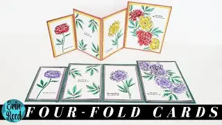 LIVE Four-Fold Card with Stamped & Brush Pen Flowers -  Card making Wed Series #18