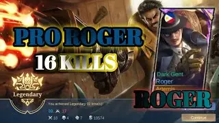 PRO ROGER 16 KILLS FULL GAMEPLAY SOLO PLAYER #mobilelegends