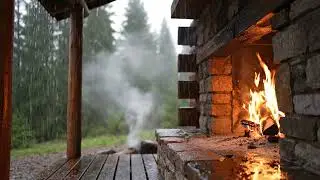Cozy Cabin Fireplace & Gentle Rain - Relaxing Ambient Soundscape
