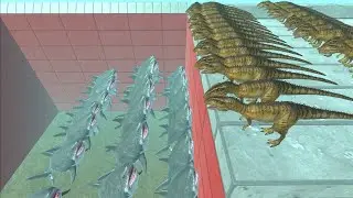 Dinosaurs jump into the Mutant Shark - Animal Revolt Battle Simulator