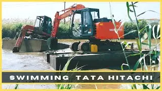 Swimming TATA Hitachi | Floating JCB In Canal Water | Floating Excavator #FloatingHitachi #Hitachi