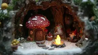 Enchanted Mushroom House Grotto Winter Ambience 1 Hour