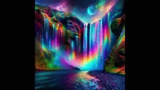 Fantastical scene with rainbow sky, waterfall, river. #ai #aiart motionleap #waterfall #psychedelic
