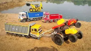 New Tata Tipper Truck Accident Pulling Out Swaraj Tractor Mini Tractor |Jcb Cartoon| Tractor Cartoon
