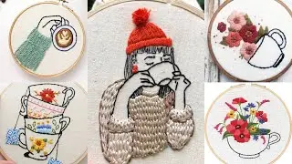 Cup embroidery / coffee cup embroidery / tea cup embroidery / cup stitch embroidery